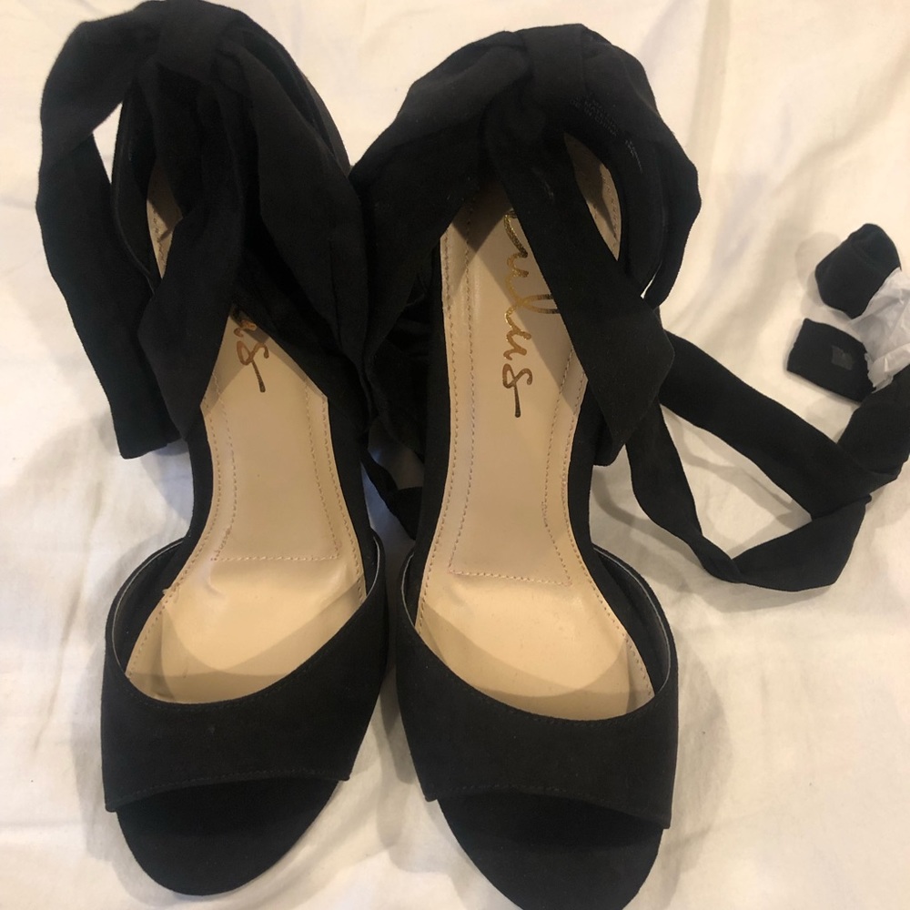 Lulus Dorian Black Lace up Platform Heels